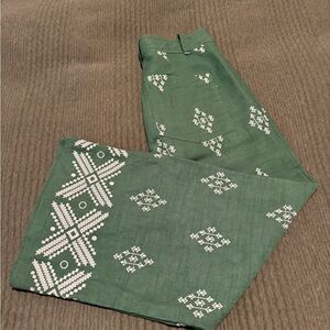 Zara Emerald Wide Leg Pants with White Patterns